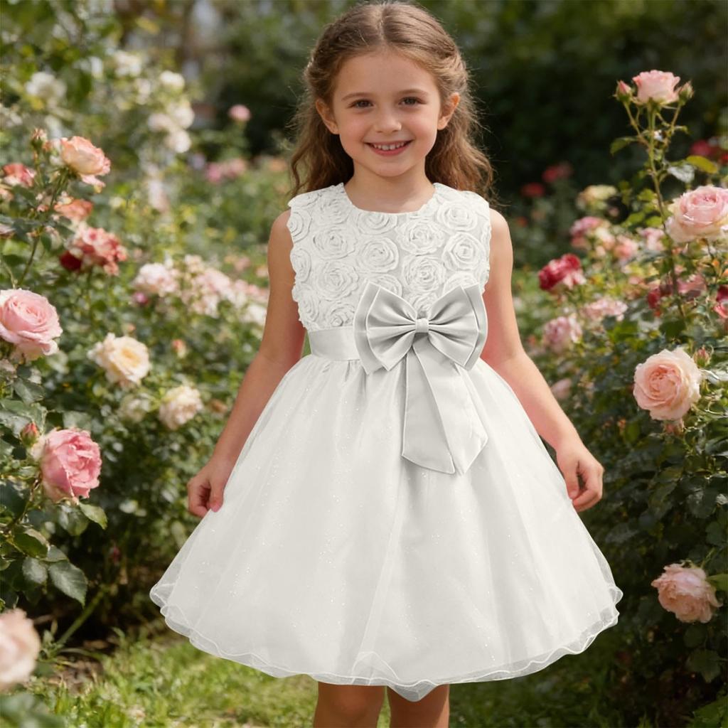 Girls' Princess Dress Mesh Tulle Sleeveless Bowknot Dress