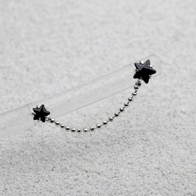 [Aslit] Linked Earrings Full Silver 925 Two-Pin Black Star Silver Needle