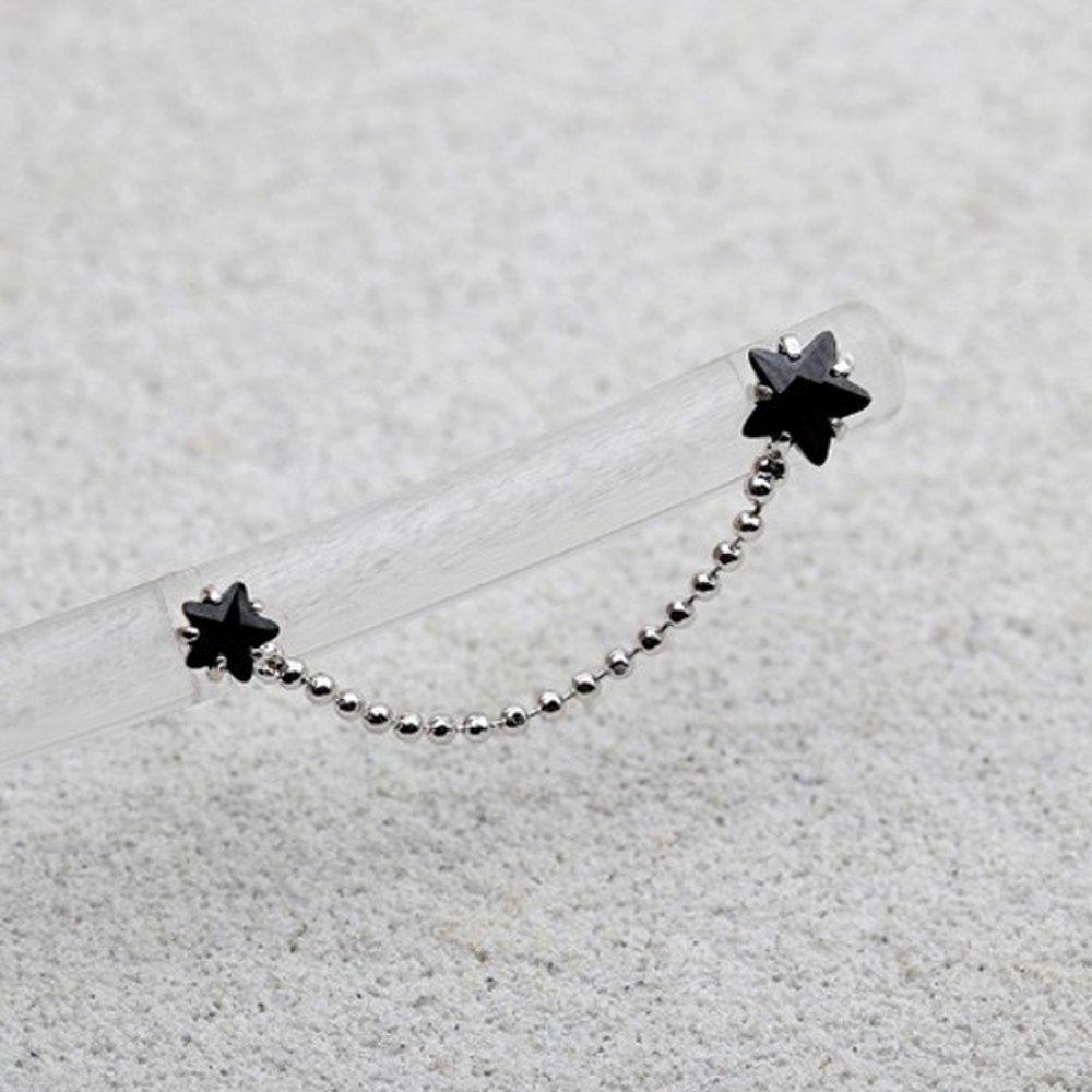 [Aslit] Linked Earrings Full Silver 925 Two-Pin Black Star Silver Needle