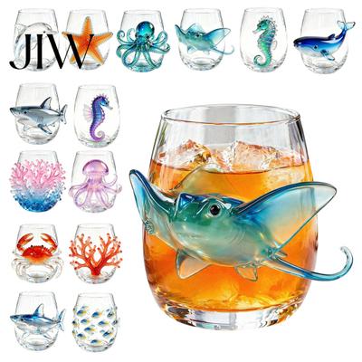 Sophisticated Home Barware Octopus Stemless Wine Glass, 3D Marine Animal Printed Bar Unique Sea Creature Drinkware Borosilicate Glassware, for