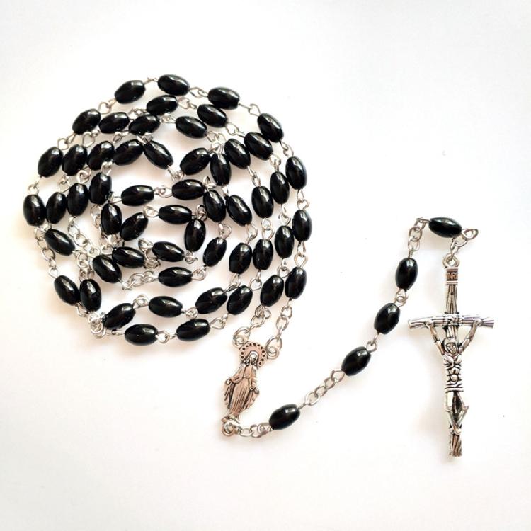 Oval Bead Catholic Necklace Prayer Medal for Cross Holy Religious Gift for Women