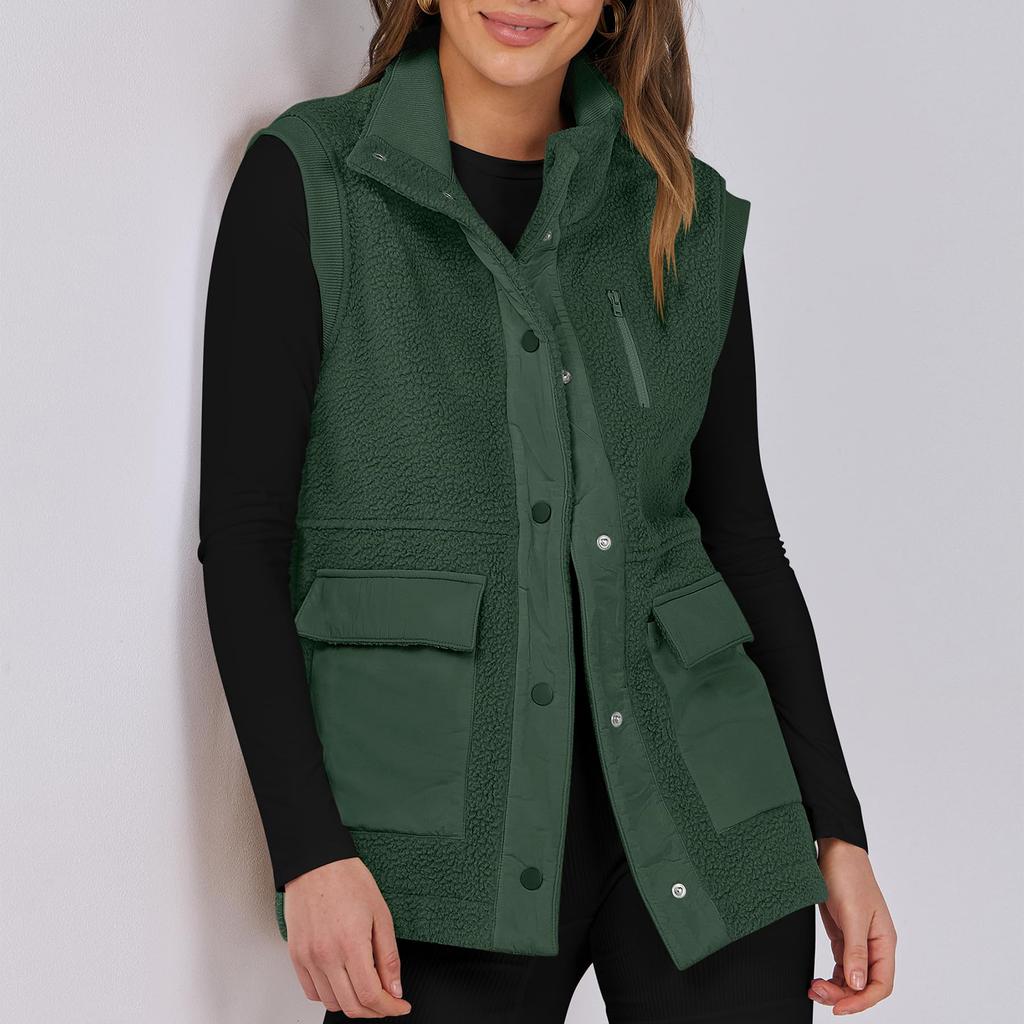 Women's Patchwork Sleeveless Lambswool Casual Versatile Warm Vest Jacket