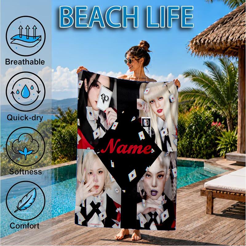 Custom Name Kpop Aesthetic Collage Beach Towel Microfiber Beach Towel, Lightweight and Quick-Dry, for Summer Travel, Swimming Pool Gift