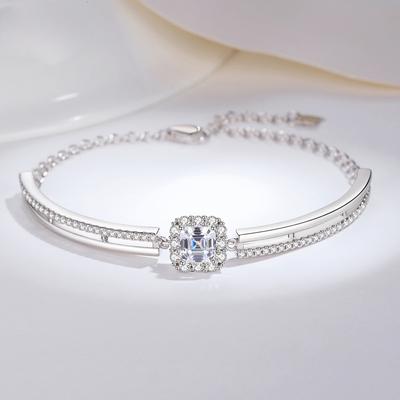 S925 Sterling Silver Bracelet for Women European and American Retro Fashion Asscher Diamond Bracelet Adjustable Bracelet