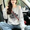 ZOSOUL Women's Casual Cat Print Off-Shoulder Sweatshirt