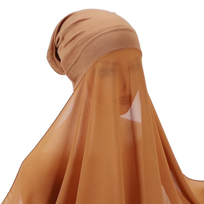 Muslim Women Bonnet + Chiffon Shawl Instant Under scarf Cap Islam Inner Scarf Headband Stretch Hijab Cover Headwrap Turbante