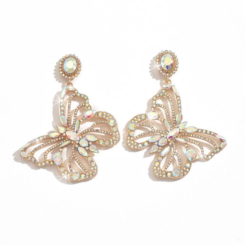 Elegant Hollow Cut Butterfly Earrings With AB Crystal Accents Lightweight Alloy Studs Women Fashionable Retro Chic Jewelry