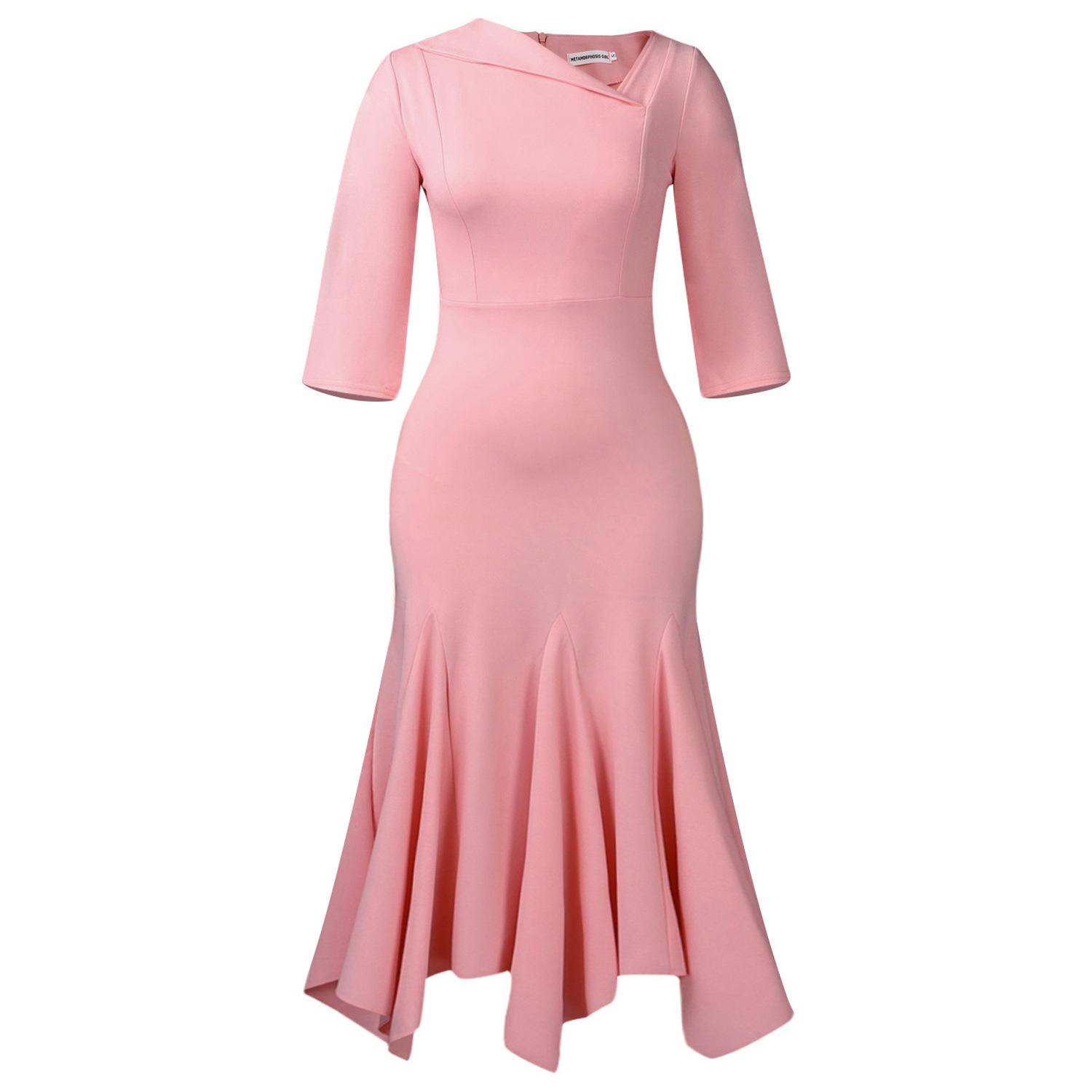 

New temperament seven-quarter sleeve diagonal collar irregular large size women s jumpsuit XXXL рожевий