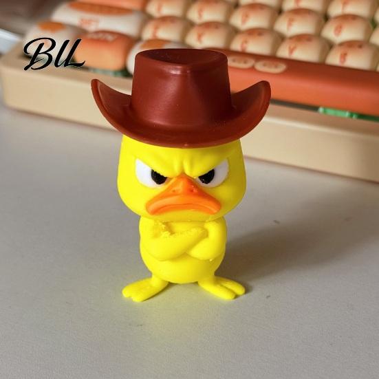 Trendy Room Decor Angry Duck Desk Figurine, 3D Printed Yellow Office Decoration with Cowboy Table Ornaments Hat, Little Animal Ornament for