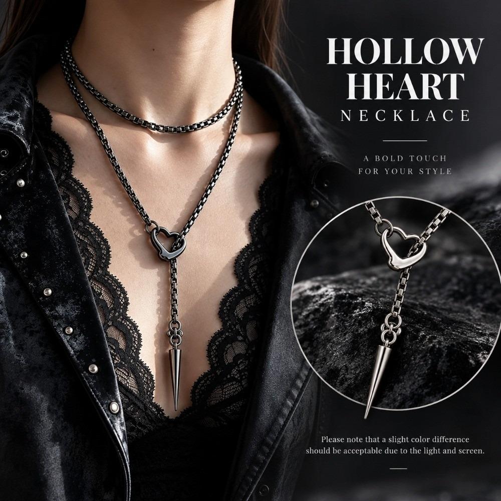 Spike Accent Layered Necklace Alloy Multilayer Chain Jewelry Fashion Hollow Heart Necklace Women