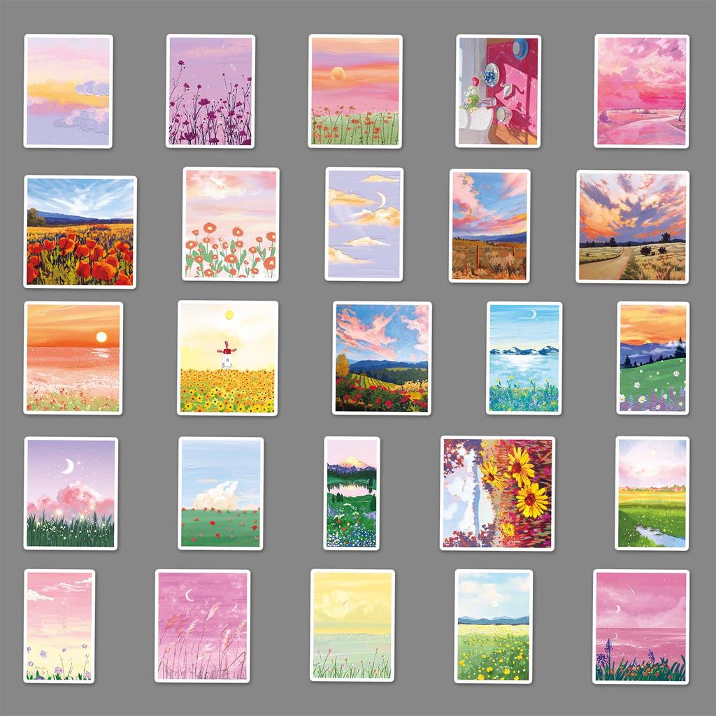50pcs Creative Fresh Style Landscape Oil Painting Graffiti Stickers for DIY Skateboards & Luggage