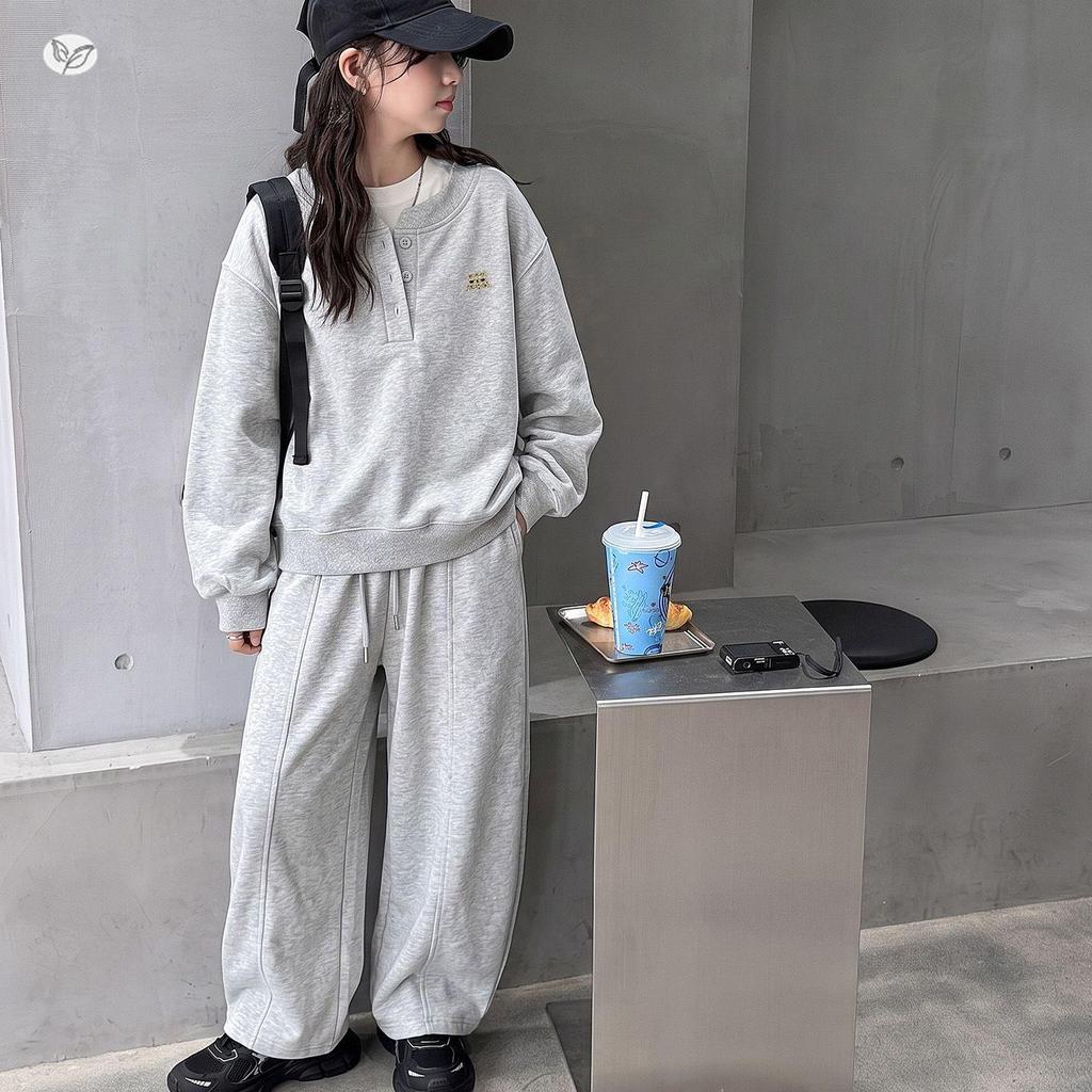 Girls' Faux Two-Piece Hoodie & Wide-Leg Pants Set – Korean Style for Autumn/Winter 2026