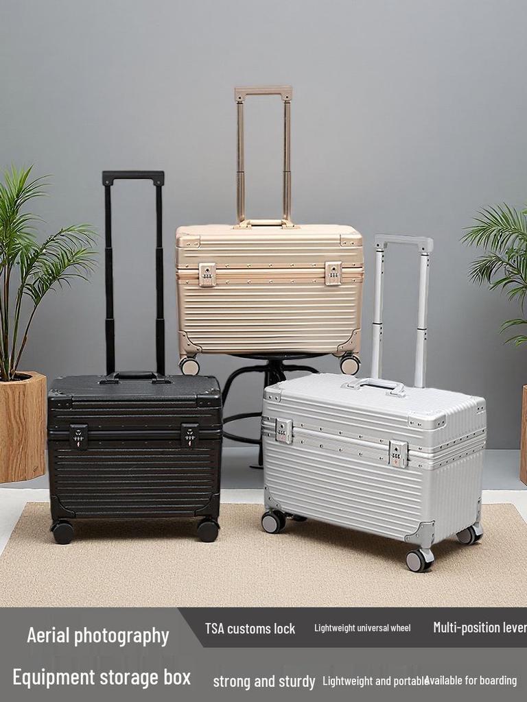 18" Aluminum Frame Top-Opening Suitcase with Universal Wheels for SLR Photography Travel, Flight Attendant, or Business Carry-On.