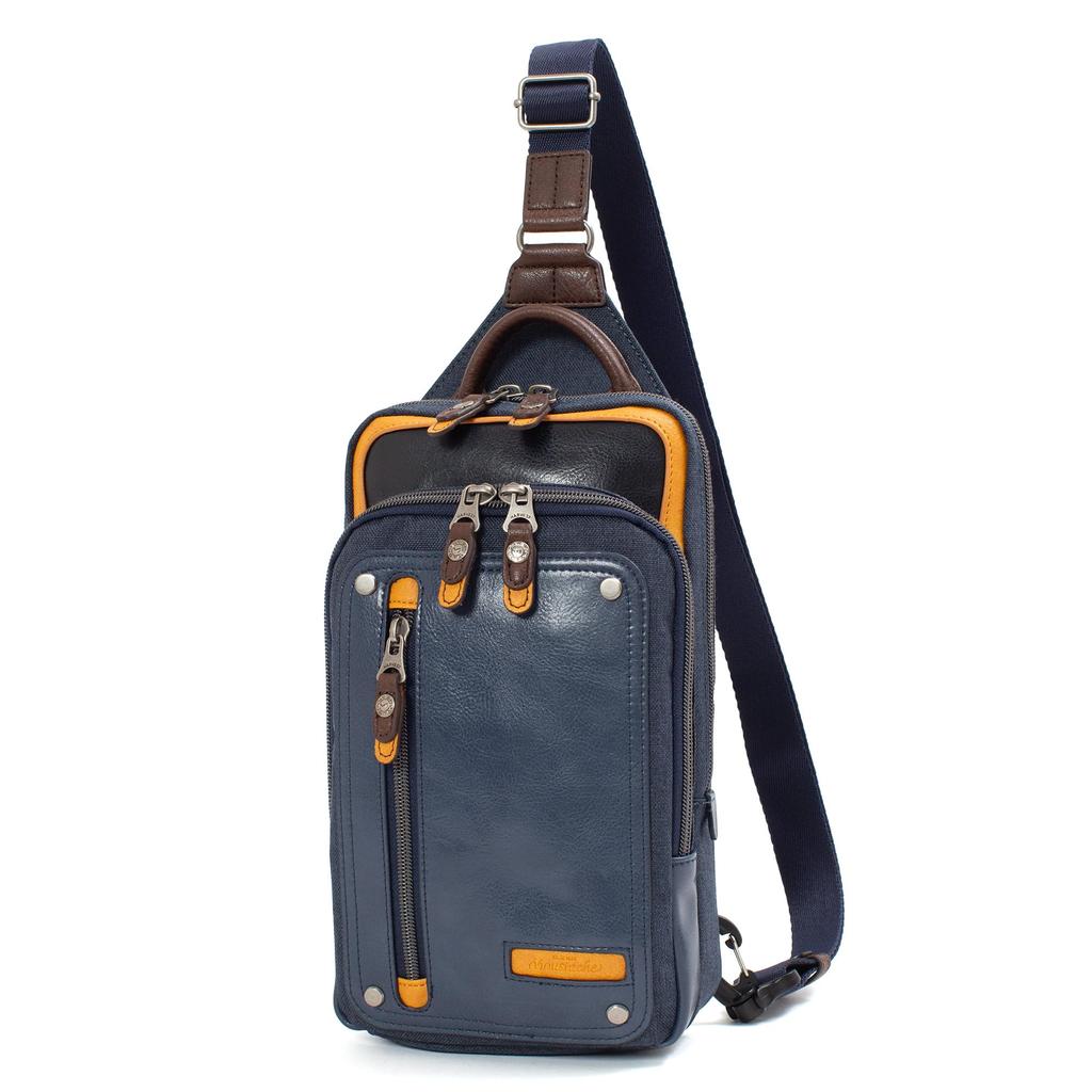Body One Shrink Synthetic Leather [Mustache] Bag, Shoulder, Men's JEX-4330 (Navy)