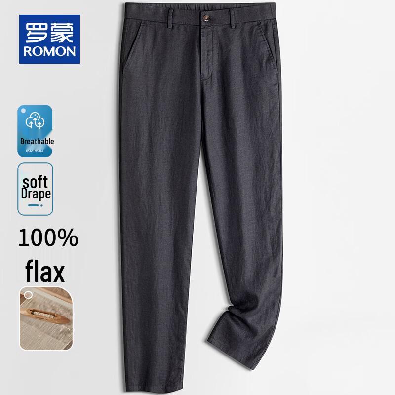 ROMON Men s 100% Linen Casual Straight-Leg Pants M