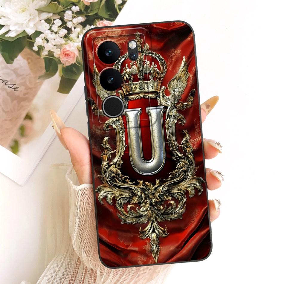 For Vivo V29 V29Pro Feather Crown Initial Letter Phone Case For Vivo V 29 V29 Pro 5G V2250 V2251 Soft Silicone Covers Bumpers