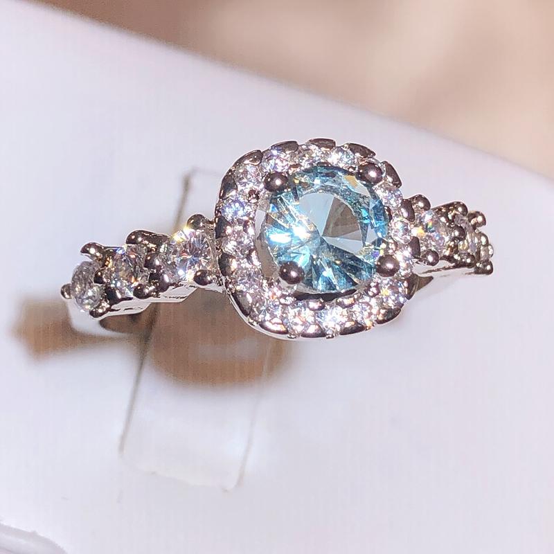New Fashion Blue Cubic Zirconia Engagement Rings For Women Luxury Silver Color Band Temperament Sweet Lady's Party Jewelry
