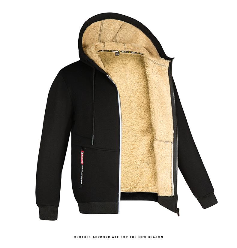 Men's Lamb Fleece Hoodie: Velvet-Lined, Thickened, Autumn/Winter, Casual Sportswear Jacket