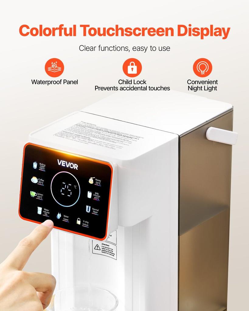 Instant Hot Water Dispenser, Countertop Boiling Water Dispenser with Adjustable 6 Temps & 8 Water Volumes, 101oz(3L) Removable Water Tank, Quick