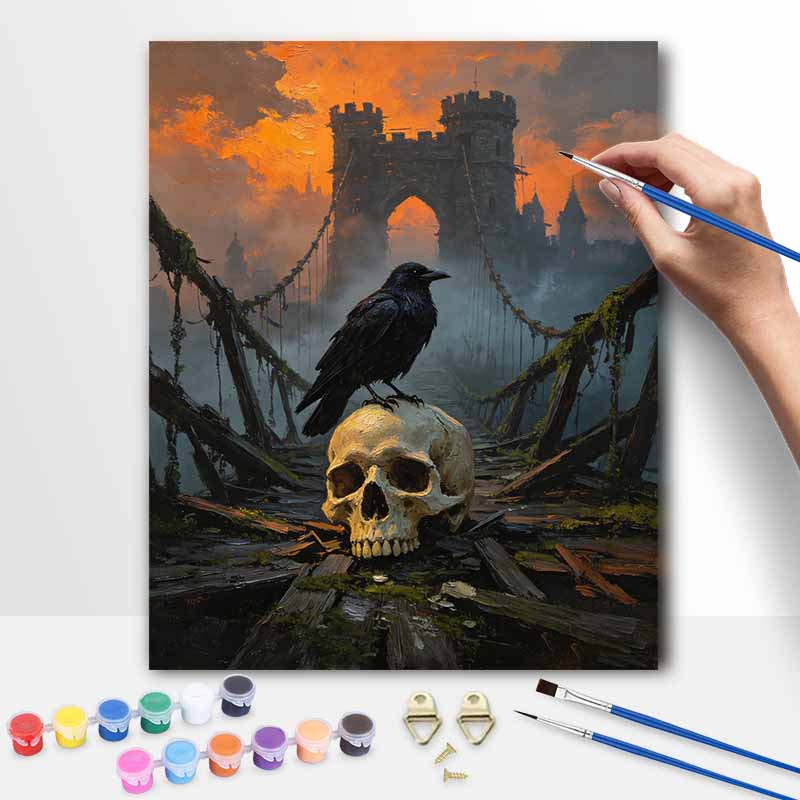 Halloween Digital Oil Painting Raven And Mysterious Castle Theme Coloring Painting Hand Painting Home Decoration