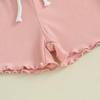 Little Girl 2 Piece Summer Set 6 12 18 24 Months 3 4 Years Round Neck Short Sleeve Striped Tops + Elastic Waist Wave Hem Shorts Infant Toddler Outfits