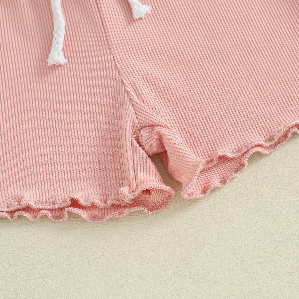 Little Girl 2 Piece Summer Set 6 12 18 24 Months 3 4 Years Round Neck Short Sleeve Striped Tops + Elastic Waist Wave Hem Shorts Infant Toddler Outfits