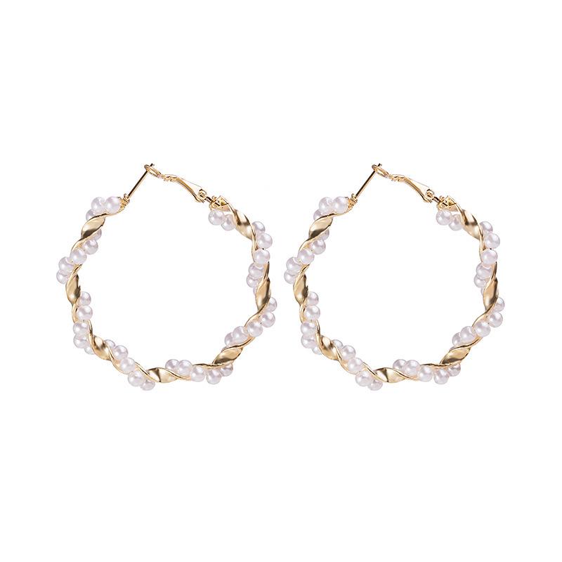 European Geometric Spiral Pearl Ear Cuff: Exaggerated Versatile Circle Earrings for Women
