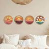 Retro Sunset Landscape Wall Art 4Pcs Boho Art, Abstract Round Hanging Ornaments, Modern Home Decor for Cafe Wooden Living Room Bedroom Hallway Office