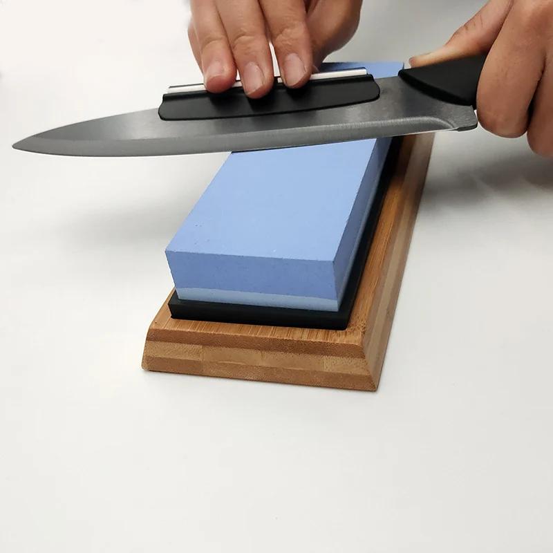 Double-sided Whetstone 600/1500 Grit With Bamboo Base and Angle Guide Set Knife Sharpener Sharpening Stone Blade Sharpener