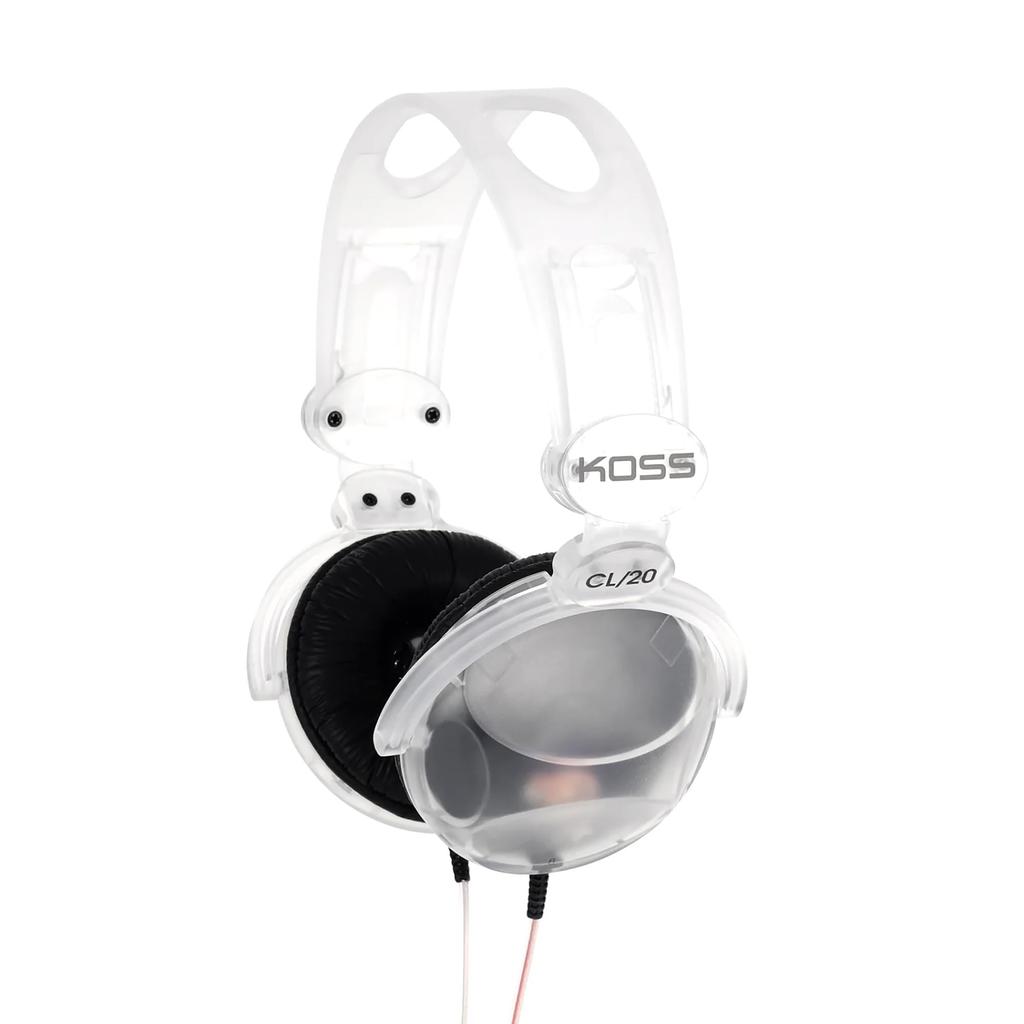 Koss Clear Transparent Retro Adjustable Leatherette CL/20 On-Ear Headphones, Look, 3.5mm Plug, Headband, Cushions.