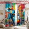 2D Flat Printing 2pcs Curtain Electric Guitar Drum Set Digital Printed Polyester Drapes Festive Wall Decor Use for Photo Booths