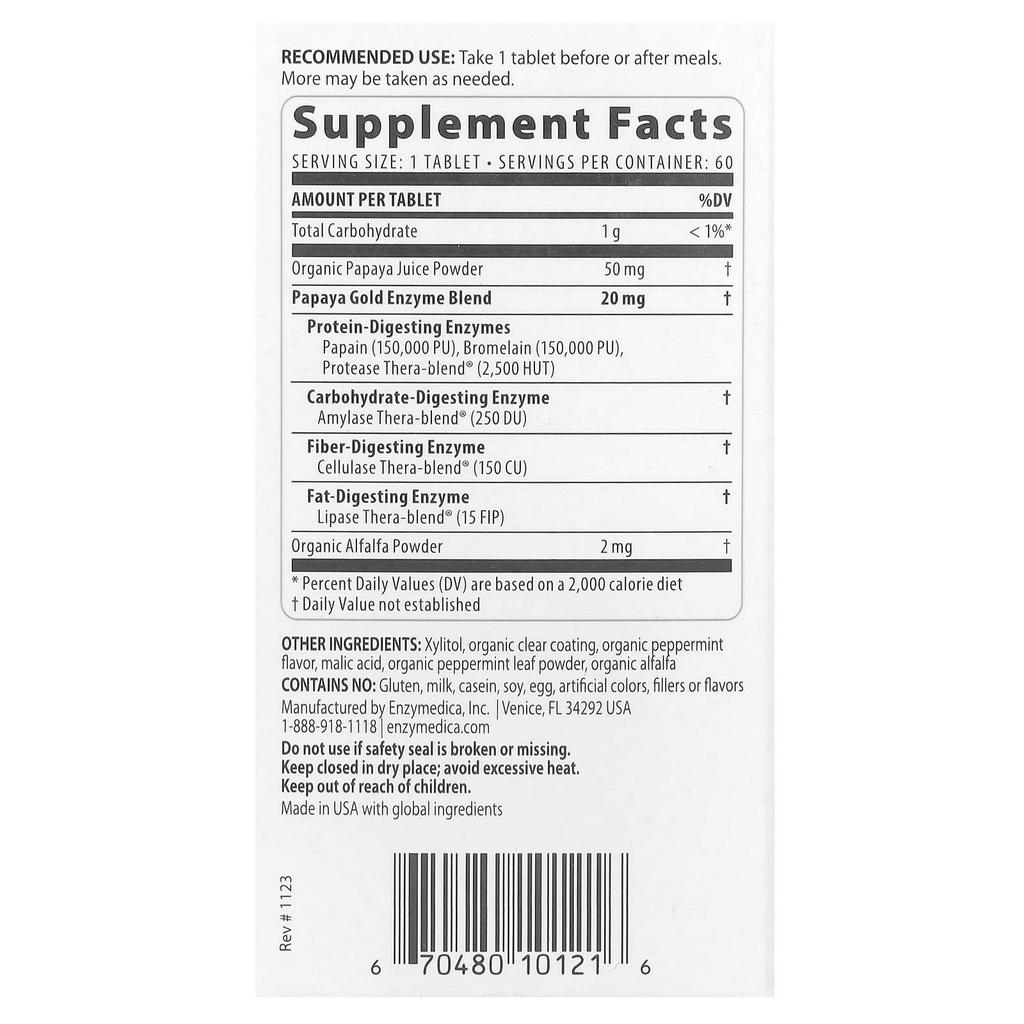 Papaya Gold, Papaya Mint, 60 Tablets