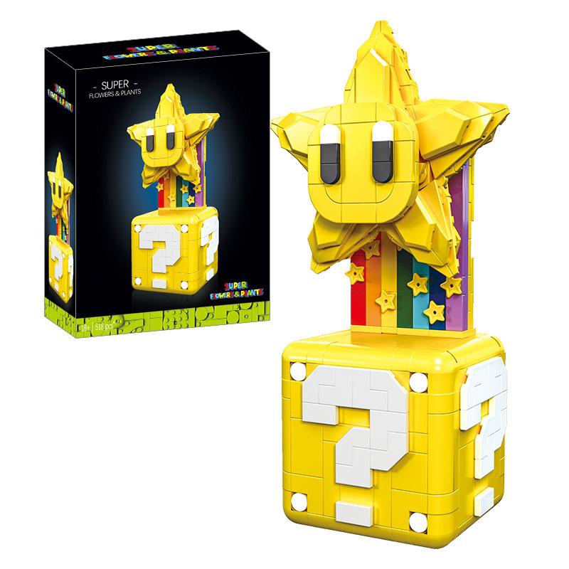 Adult Mario Star Piranha Plant & Fire Flower Building Blocks Set