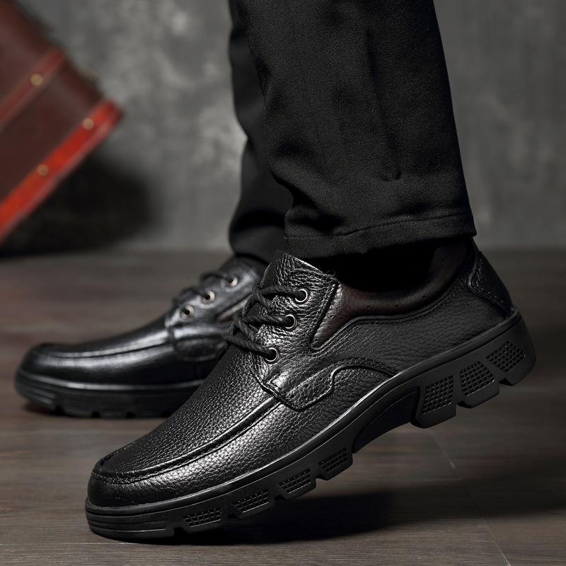 Autumn and winter leather single shoes large size business and leisure first-layer cowhide lace-up leather shoes men's velvet warm men's shoes