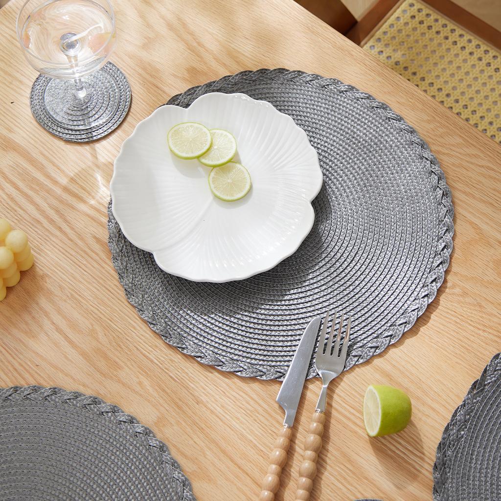 Set of 12 Round Braided Placemats 32CM Table Mats for Dining Tables Christmas Halloween Woven Washable Non-Slip Place mats NONE