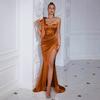 Amazon Fashion Neues Kleid, schulterfreies langes Kleid mit Schlitz, sexy Abendkleid, einfarbiges Kleid