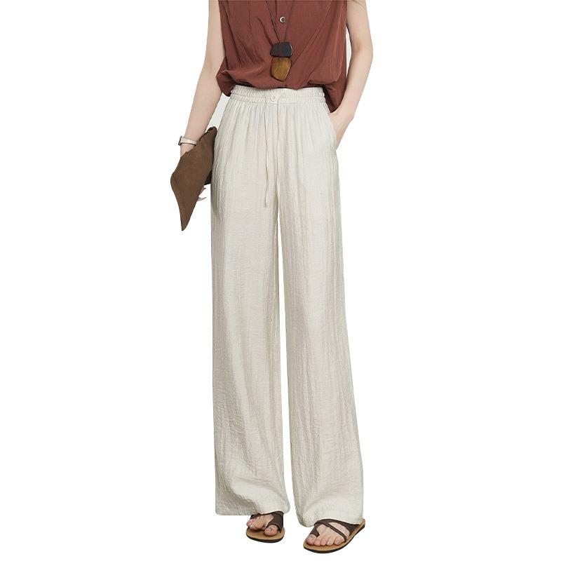 Ice silk linen wide-leg pants women's summer thin new lazy Yamamoto pants high-waisted cotton and linen straight-leg pants