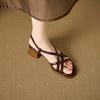 French retro thick-heeled sandals for women's summer new thin strips with soft soles, Roman shoes, and middle-heeled sandals.