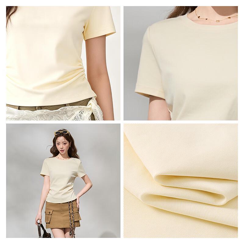MJ Stil Damen Kurzarm Enganliegend Plissiertes T-Shirt