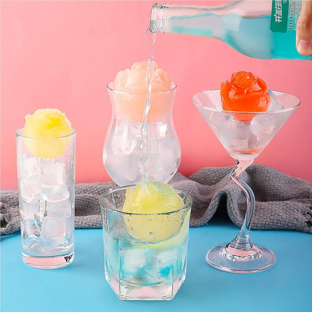 4-Cavity Small Ice Cube Tray Cute Rose Shaped Reusable Durable Waterproof Wear-resistant Ice Cube Mold Kitchen Tool Bars