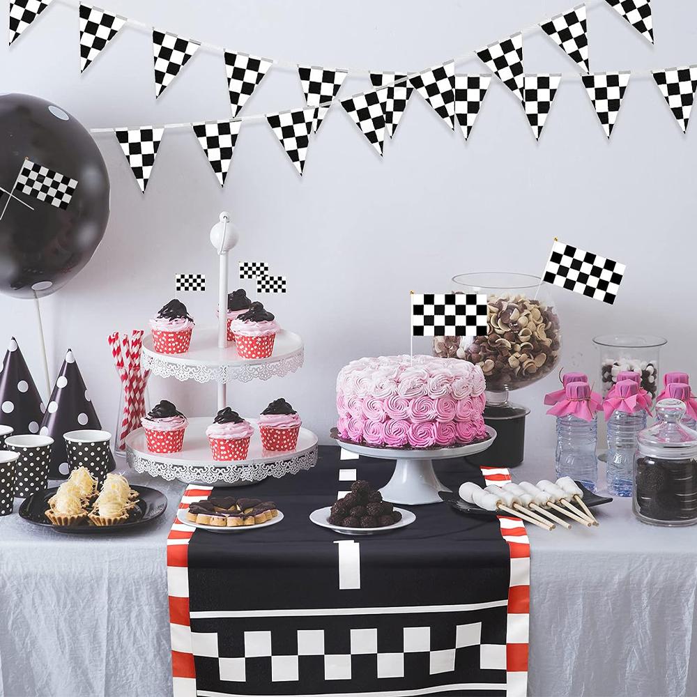Hanging Flag Black and White Checkered Racing Pennant Banner for Nascar Theme Race Car Birthday Formula 1 Party Decoration Favor