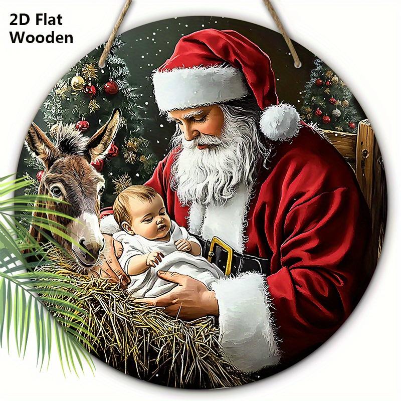 

Рождественская деревянная табличка «Рождество» с узором Санта-Клауса - Круглое украшение «Иисус Рождество» для входной двери, настенный декор - Идеальное рождественское украшение 20cm/7.87in красный