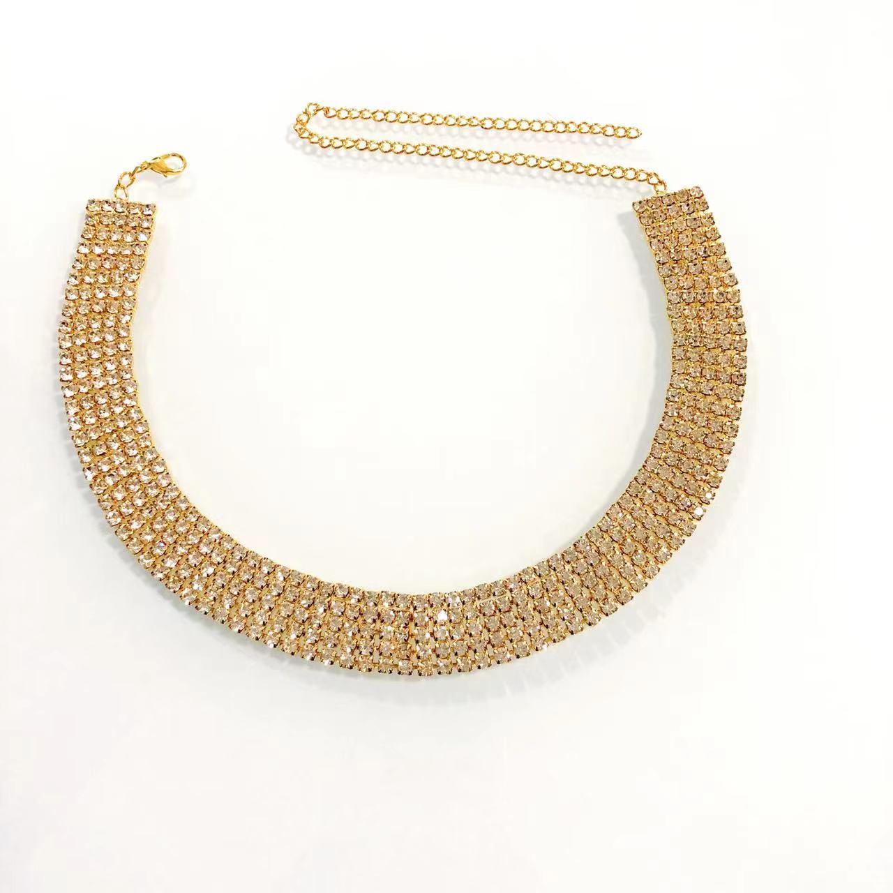 

Трендовый чокер со стразами: Женское ожерелье с 5 рядами бриллиантов для европейской и американской моды золотой