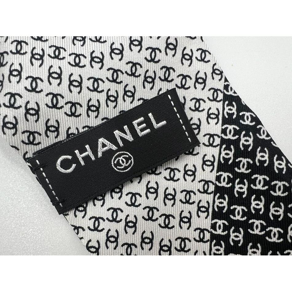 Used CHANEL Hairband Twilly Scarf Ribbon Bandeau Silk Black White 2025AW AAB157 B21067 U1954 Excellent Condition