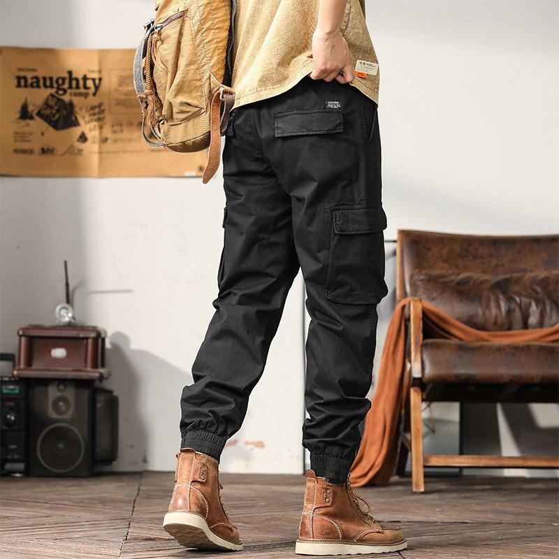 Men's Autumn and Winter Retro Overalls, Green Fashion Outdoor Casual Trousers, Men's Pure Cotton Textured Corset Sweatpants