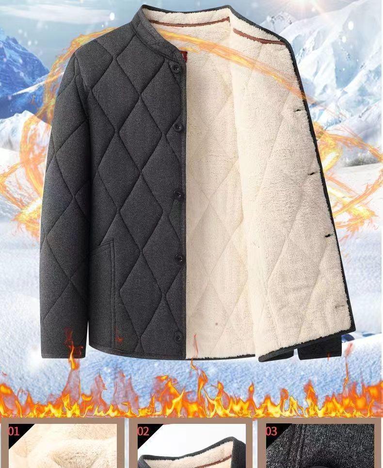 Elderly Men's Fleece-Lined Cotton Jacket & Pant Set - Warm Camel Hair Finish