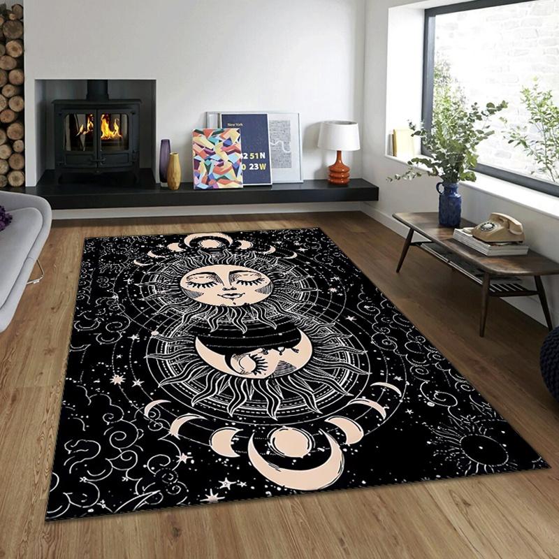 Crystal Velvet Mysterious Stars And Moon Printed Area Rug Carpet for Bedroom Living Room Home Decor Rugs Mat Non Slip
