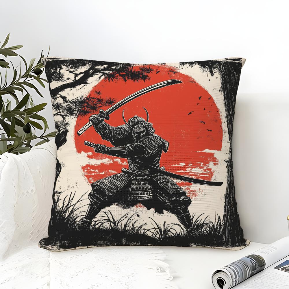 Classic And Handsome Shogun Samurai Pattern Pillow Case Linen Pillow Case Sofa Home Decor Cushion Cover Cushion Cove