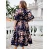 Abito estivo da donna con scollo a V blu navy stampato abito di grandi dimensioni