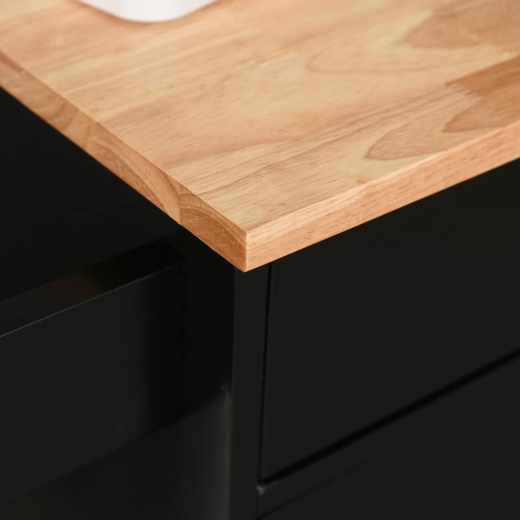 Carrello da cucina su ruote carrello di servizio Isola da cucina con armadietto cassetto e portasciugamani - 83L x 45P x 91,5H cm nero